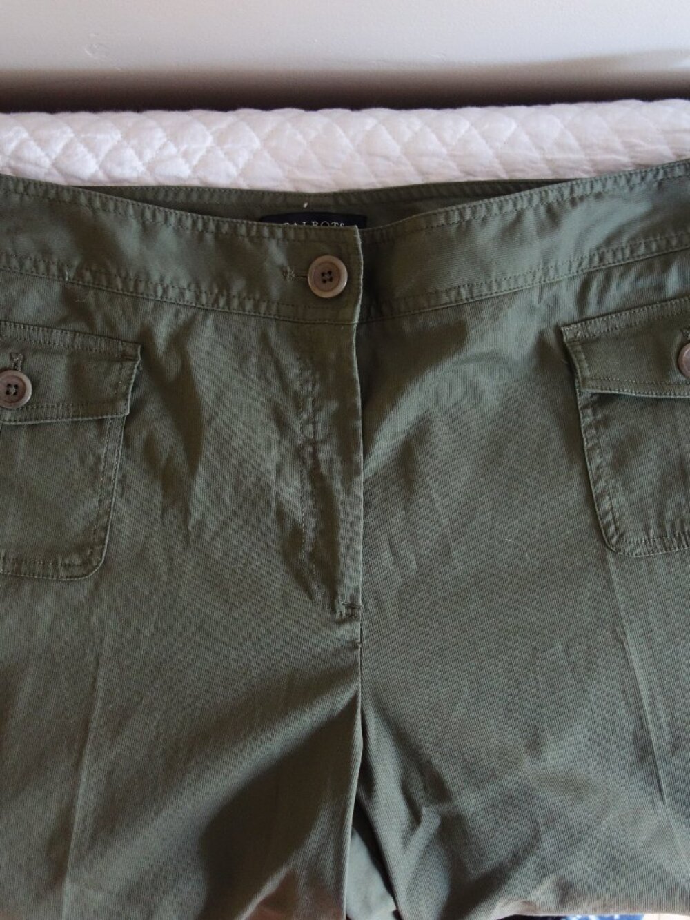 New TALBOTS Green Stretch Front Button Pocket Pants – Sz 18